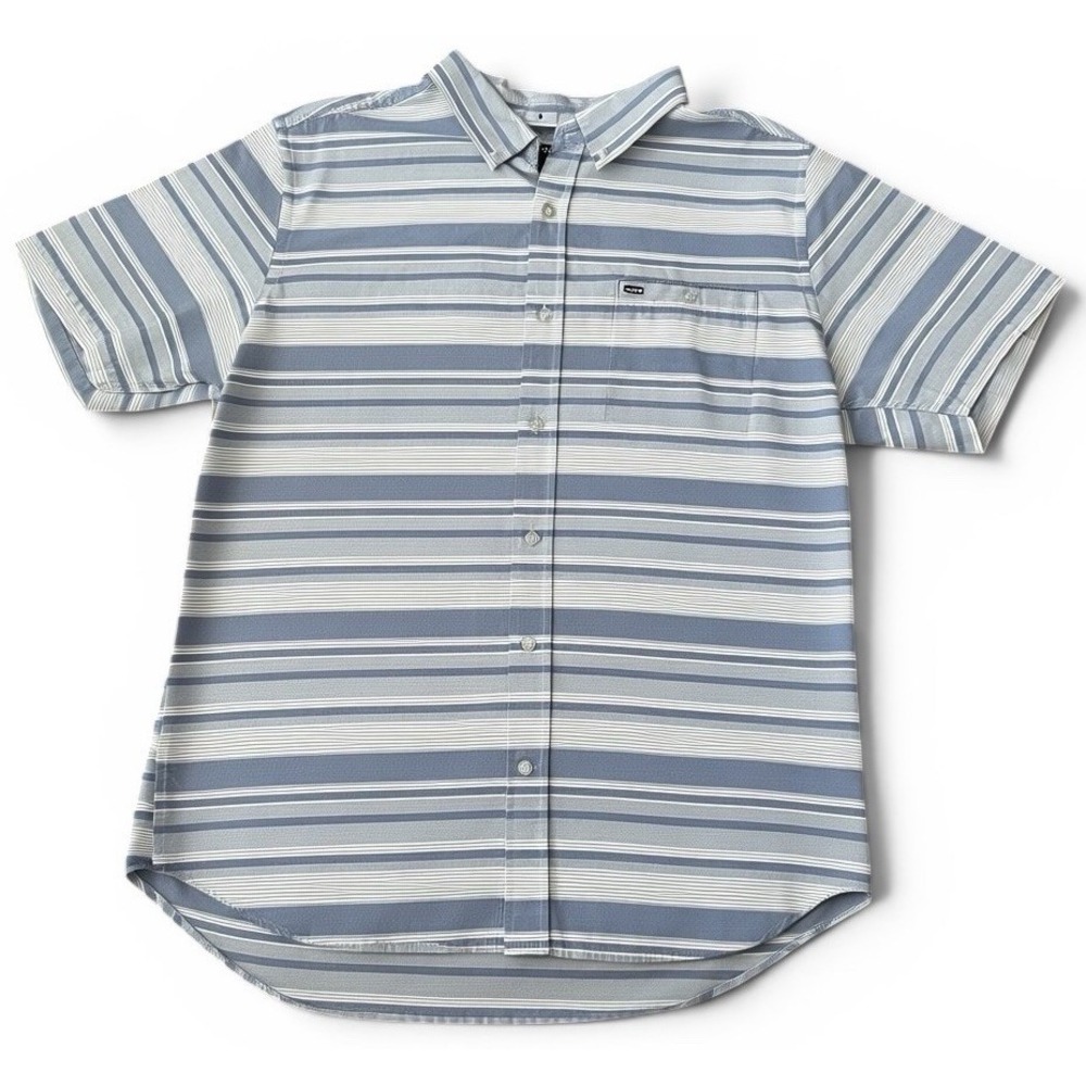 Hurley Striped Button Front Shirt Mens Large Blue Short Sleeve